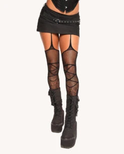 Dark Darling Bow Suspender Tights