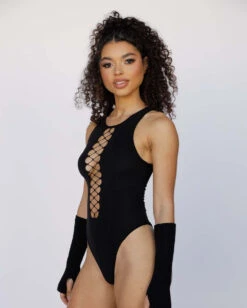 Bass Destruction Cutout Bodysuit -Iheartraves Sale Store Bass Destruction Cutout Bodysuit Black Side