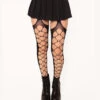 Dark Secrets Fishnet Suspender Tights -Iheartraves Sale Store Dark Secrets Fishnet Suspender Tights Front