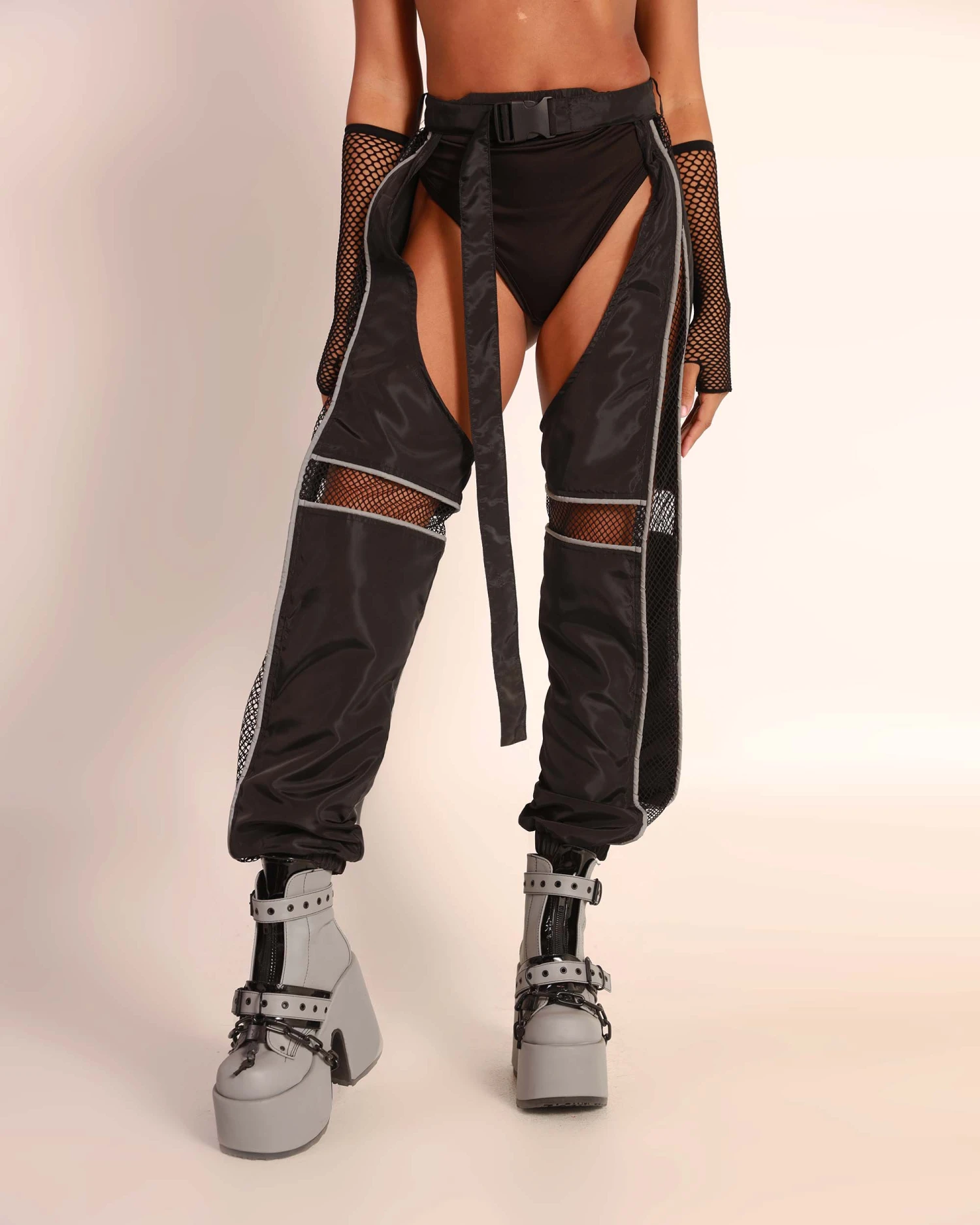 Evolution Chaps With Silver Reflective Stripes & Fishnet Panels 2 Evolution Chaps With Silver Reflective Stripes & Fishnet Panels - Image 2