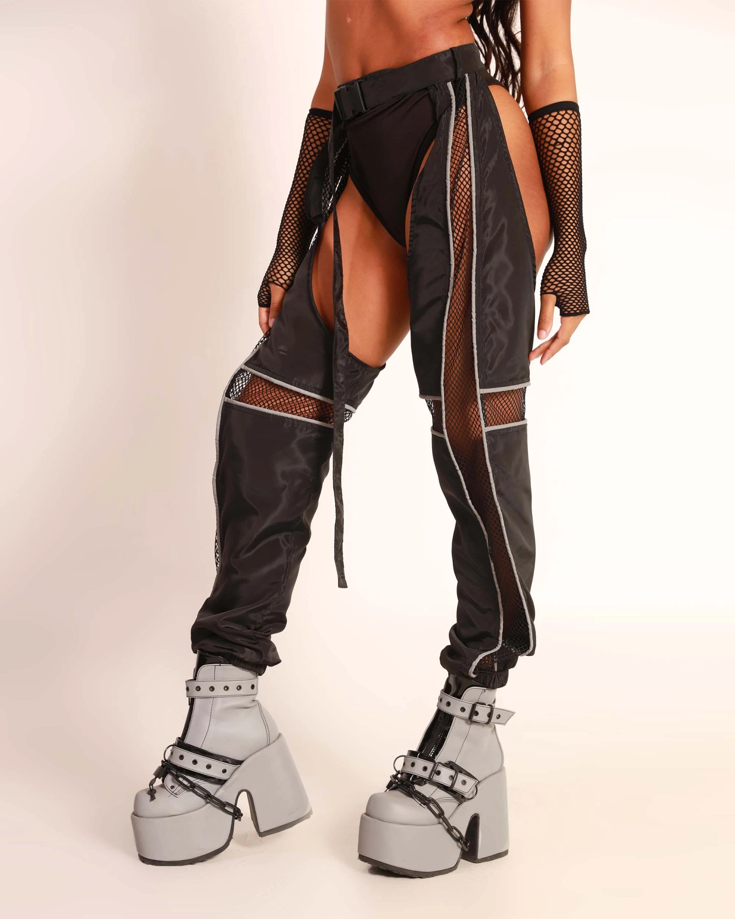 Evolution Chaps With Silver Reflective Stripes & Fishnet Panels 3 Evolution Chaps With Silver Reflective Stripes & Fishnet Panels - Image 3