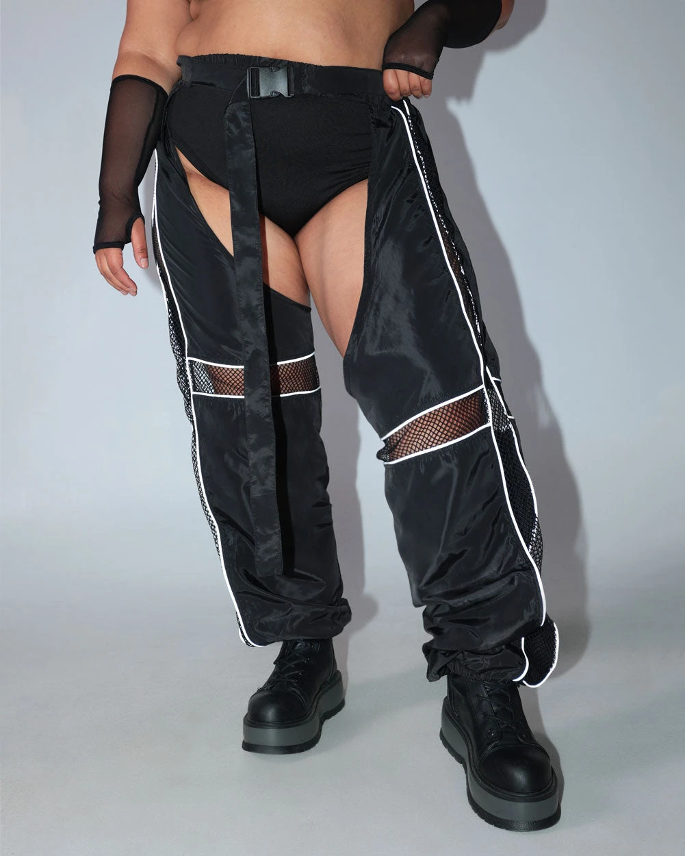 Evolution Chaps With Silver Reflective Stripes & Fishnet Panels 6 Evolution Chaps With Silver Reflective Stripes & Fishnet Panels - Image 6