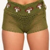 Forest Floor Mushroom Crochet Shorts -Iheartraves Sale Store Forest Floor Mushroom Crochet Shorts Front