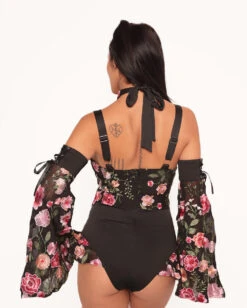 Forest Nymph Stretch Halter Lace Bodysuit Set 2.0 - Black 10 Forest Nymph Stretch Halter Lace Bodysuit Set 2.0 - Black -Iheartraves Sale Store Forest Nymph Halter Lace Bodysuit Set 2.0 Black Back