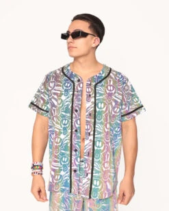 Happy Hour White Reflective Baseball Jersey -Iheartraves Sale Store Happy Hour White Reflective Baseball Jersey Front