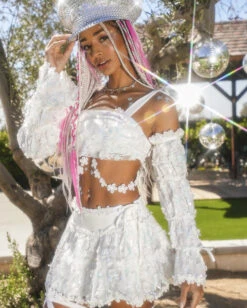 Heaven's Forever Floral Shoulder Tie Top With Sleeves