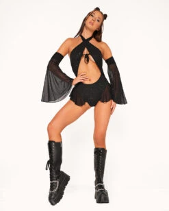 Holo Star Mesh Halter Bodysuit Set -Iheartraves Sale Store Holo Star Mesh Halter Bodysuit Set Full