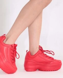 Dynamic Realness Platform Sneakers -Iheartraves Sale Store Neon Realness Platform Sneakers Red Side