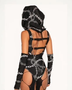 Power Surge Silver Reflective Chain Bodysuit & Sleeve Set -Iheartraves Sale Store Power Surge Silver Reflective Chain Bodysuit Sleeve Set Back