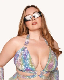 Pure Euphoria White Rainbow Reflective O-Ring Top 16 Pure Euphoria White Rainbow Reflective O-Ring Top -Iheartraves Sale Store Pure Euphoria White Rainbow Reflective O Ring Top C1 Front