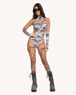 Secret Of Life Mushroom White Reflective Bodysuit With Sleeves -Iheartraves Sale Store Secret Life of A Mushroom White Reflective Bodysuit with Sleeves New Full