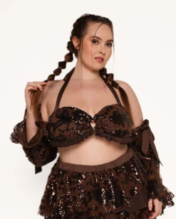 Bohemian Princess Sequin Ruffle O-Ring Top With Sleeves -Iheartraves Sale Store Soul of a Gypsy Sequin Ruffle O ring Top with Sleeves C1 Front