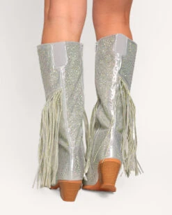 Starry Night Rhinestone Fringe Boots -Iheartraves Sale Store StarryNightRhinestoneFringeBoots Silver Back