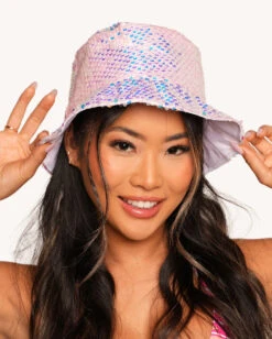Twinkling Sequin Bucket Hat -Iheartraves Sale Store Twinkling Sequin Bucket Hat Baby Pink Front
