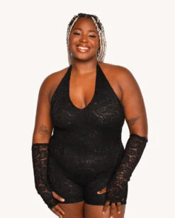 VIP Behavior Lace Romper With Sleeves -Iheartraves Sale Store VIP Behavior Lace Romper C1 Front