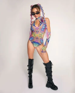 Viper Vision Halter Cutout Bodysuit With Gloves -Iheartraves Sale Store Viper Vision Halter Cutout Bodysuit with Gloves Full2