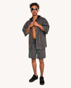 Viper Vision Rainbow Reflective Hooded Robe -Iheartraves Sale Store Viper Vision Rainbow Reflective Men s Shorts Full