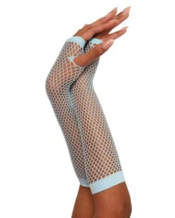 Warped Revelations Fingerless Fishnet Arm Warmers -Iheartraves Sale Store Warped Revelations Fingerless Fishnet Gloves BabyBlue Side