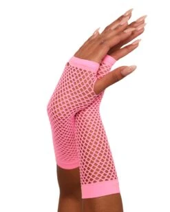 Warped Revelations Fingerless Fishnet Arm Warmers -Iheartraves Sale Store Warped Revelations Fingerless Fishnet Gloves BabyPink Side
