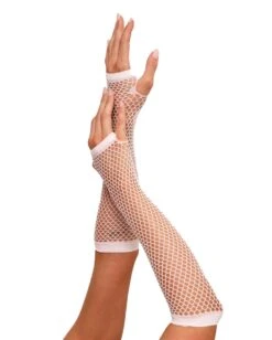 Warped Revelations Fingerless Fishnet Arm Warmers -Iheartraves Sale Store Warped Revelations Fingerless Fishnet Gloves White Side