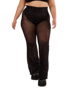 Holo Star Mesh Bell Bottoms -Iheartraves Sale Store Womens Bottoms Holo Star Mesh Bell Bottoms curve1 full