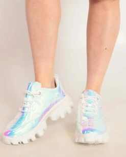 IHeartRaves Dreamy Baby Holographic Sneakers 6 IHeartRaves Dreamy Baby Holographic Sneakers -Iheartraves Sale Store iHeartRaves Dreamy Baby Holographic Sneakers Iridescent Front